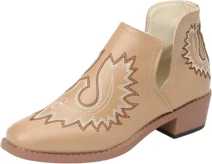 Blue Ankle Boots for Women Casual Western Fashion Short Boots Pointed Low Chunky Heels Western Slip-On Women Shoes