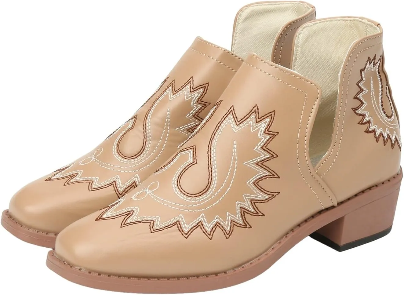 Blue Ankle Boots for Women Casual Western Fashion Short Boots Pointed Low Chunky Heels Western Slip-On Women Shoes