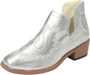 Blue Ankle Boots for Women Casual Western Fashion Short Boots Pointed Low Chunky Heels Western Slip-On Women Shoes