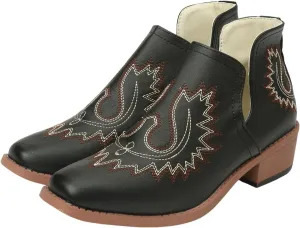 Blue Ankle Boots for Women Casual Western Fashion Short Boots Pointed Low Chunky Heels Western Slip-On Women Shoes