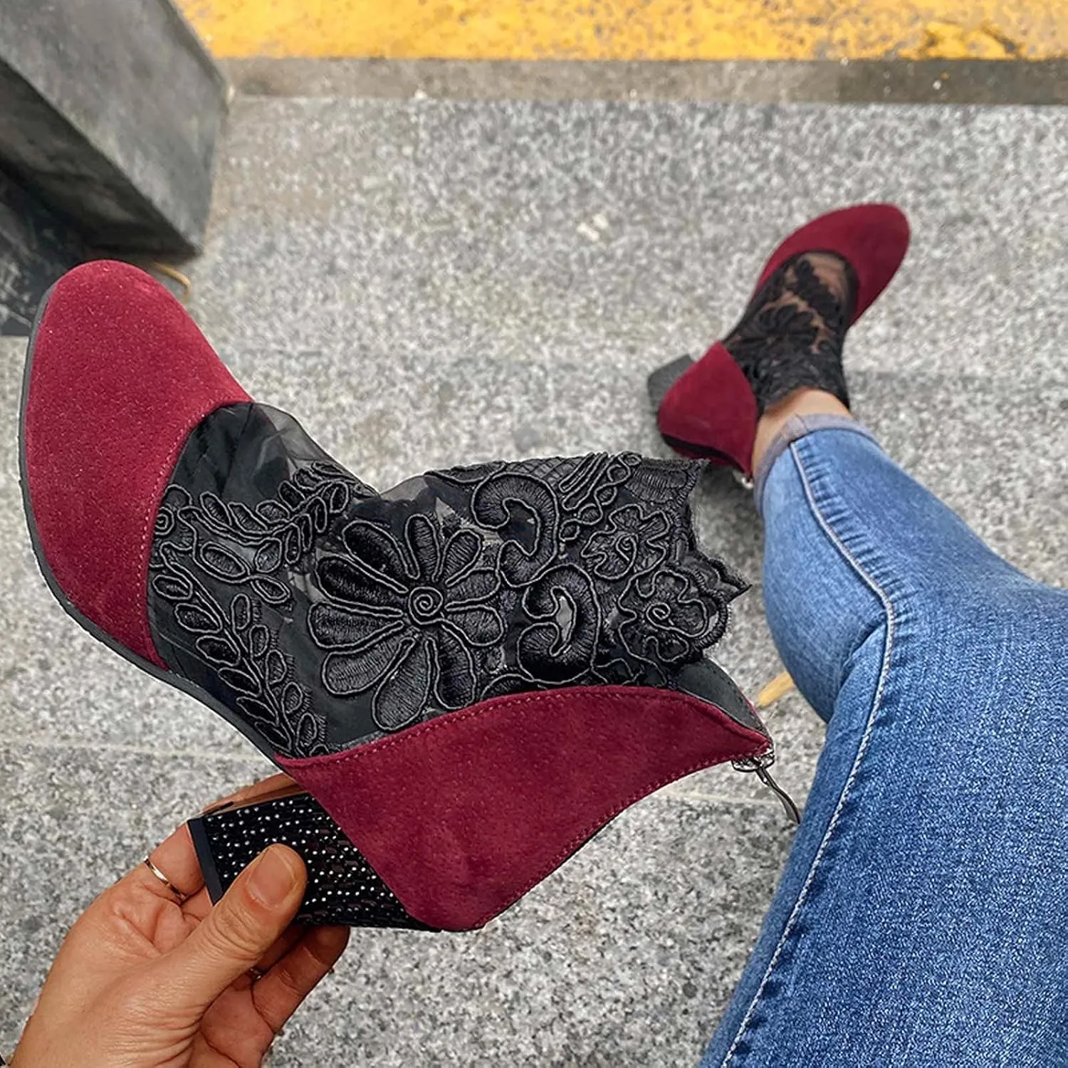 Boots for Women Low Heel Ankle Bootie Winter Lace up Low Stacked Block Heel Mid Calf Military Combat Boots 52