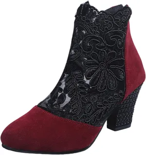 Boots for Women Low Heel Ankle Bootie Winter Lace up Low Stacked Block Heel Mid Calf Military Combat Boots 52