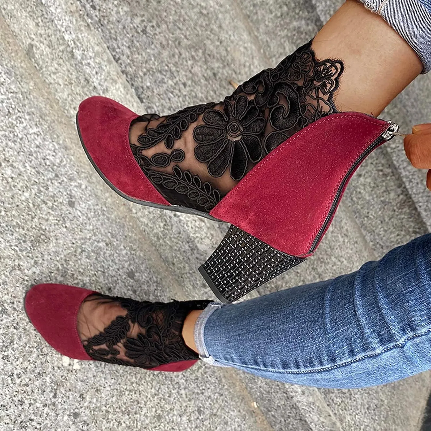 Boots for Women Low Heel Ankle Bootie Winter Lace up Low Stacked Block Heel Mid Calf Military Combat Boots 52