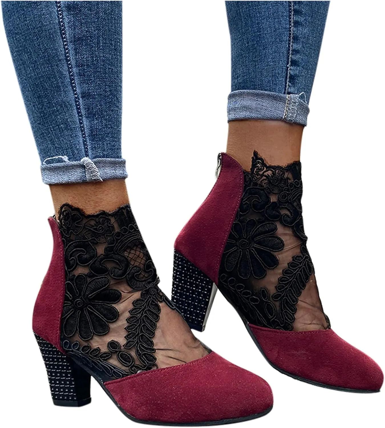 Boots for Women Low Heel Ankle Bootie Winter Lace up Low Stacked Block Heel Mid Calf Military Combat Boots 52