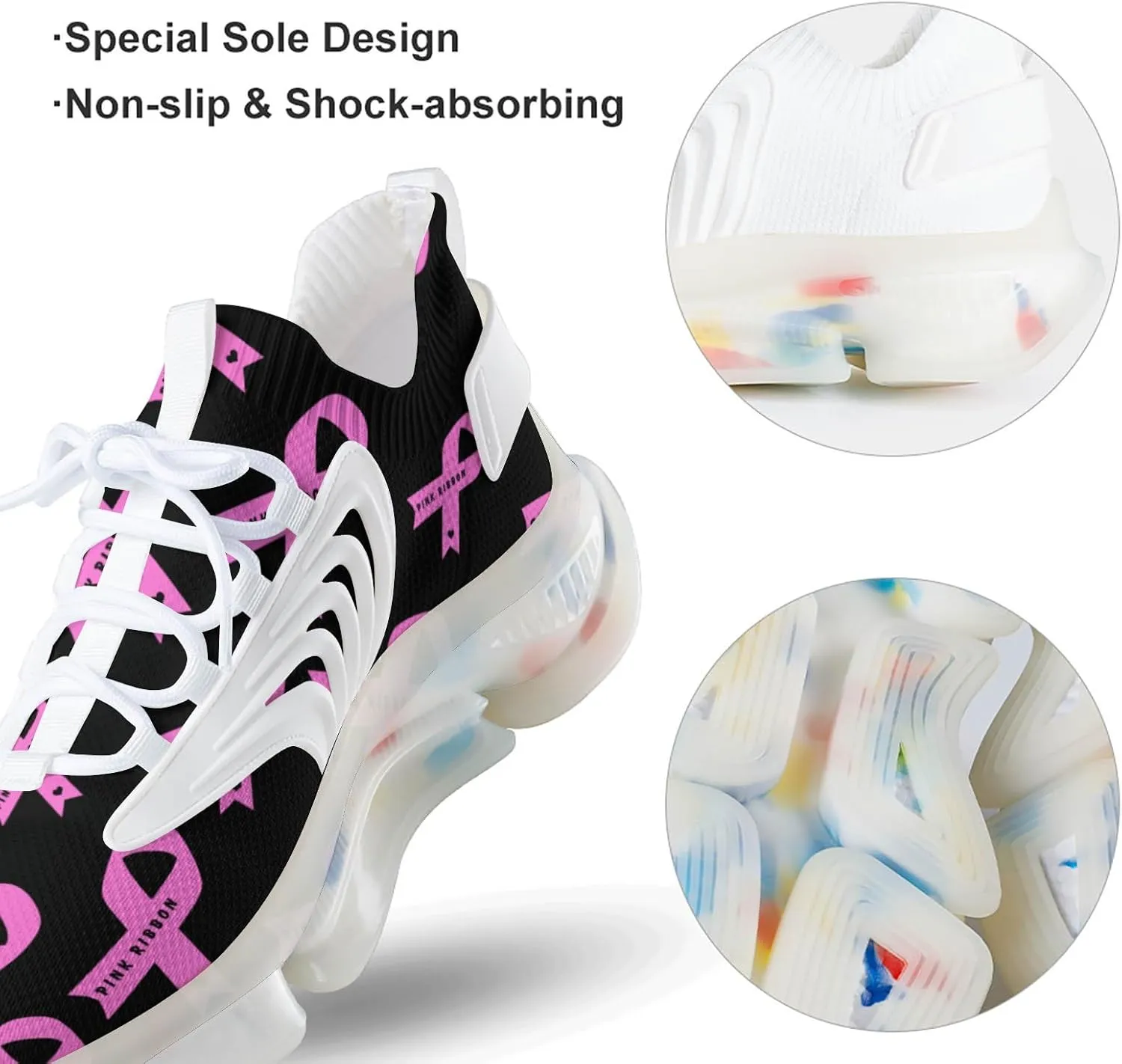 Breast Cancer Awareness Men's Running Shoes Lightweight Walking Shoe Breathable Sneaker