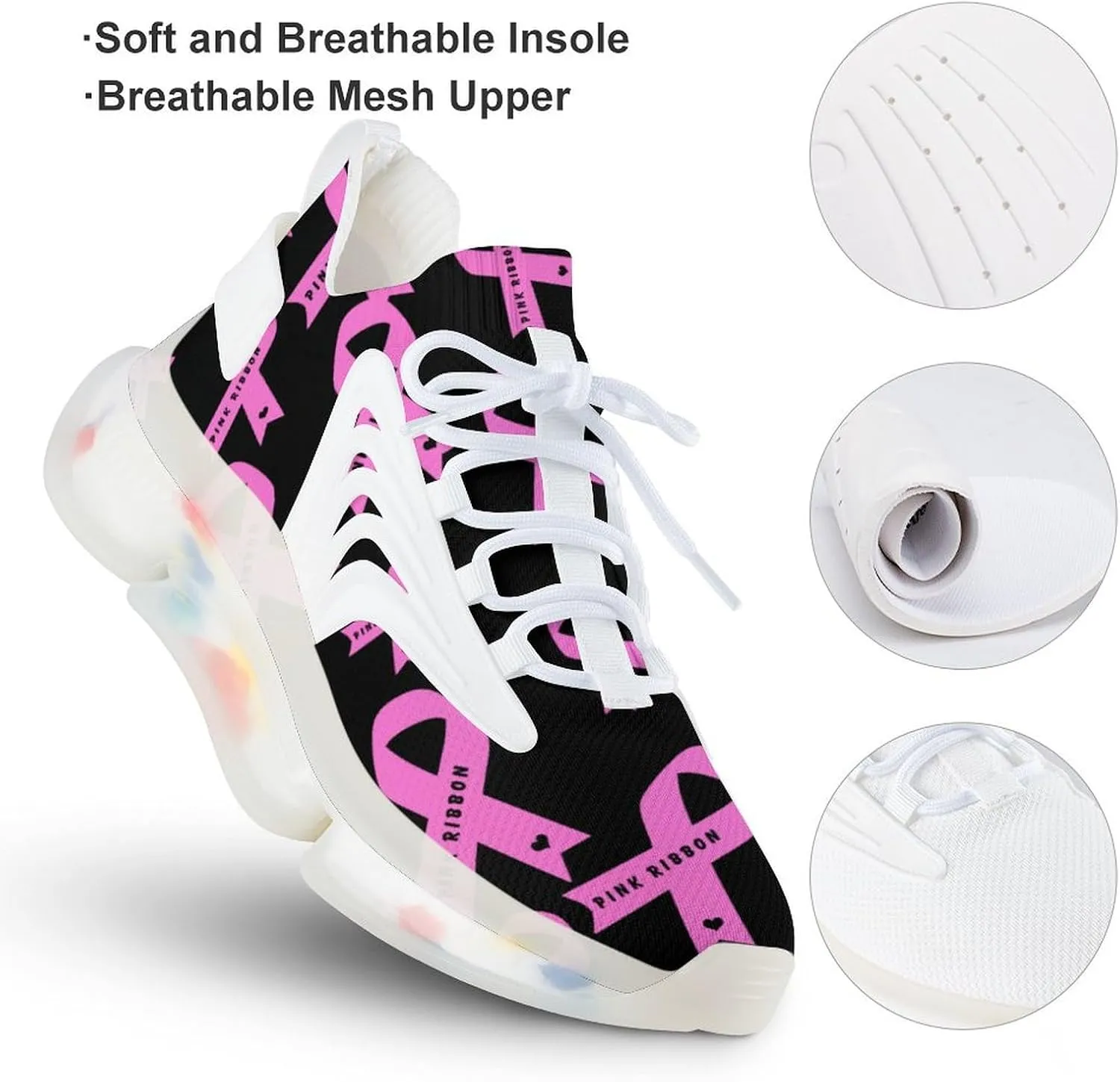 Breast Cancer Awareness Men's Running Shoes Lightweight Walking Shoe Breathable Sneaker