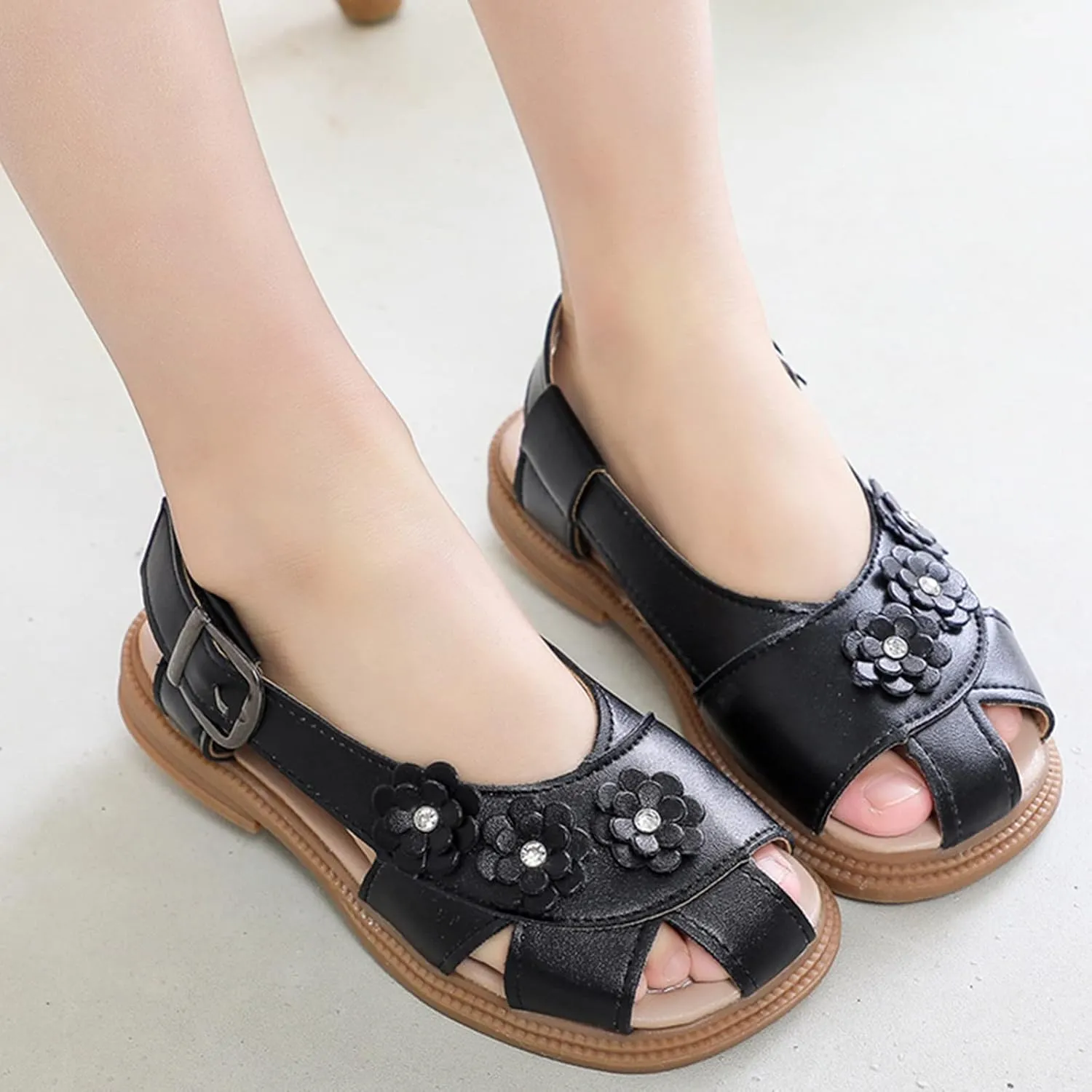Children Shoes Flat Sandals Flower Hollow Beach Shoes Fashion Soft Sole Girls Boys Casual Sandals Furry Slippers Kids (Black, 13 Little Child)