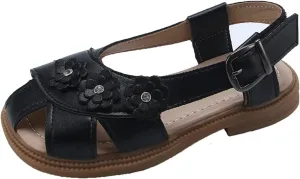Children Shoes Flat Sandals Flower Hollow Beach Shoes Fashion Soft Sole Girls Boys Casual Sandals Furry Slippers Kids (Black, 13 Little Child)