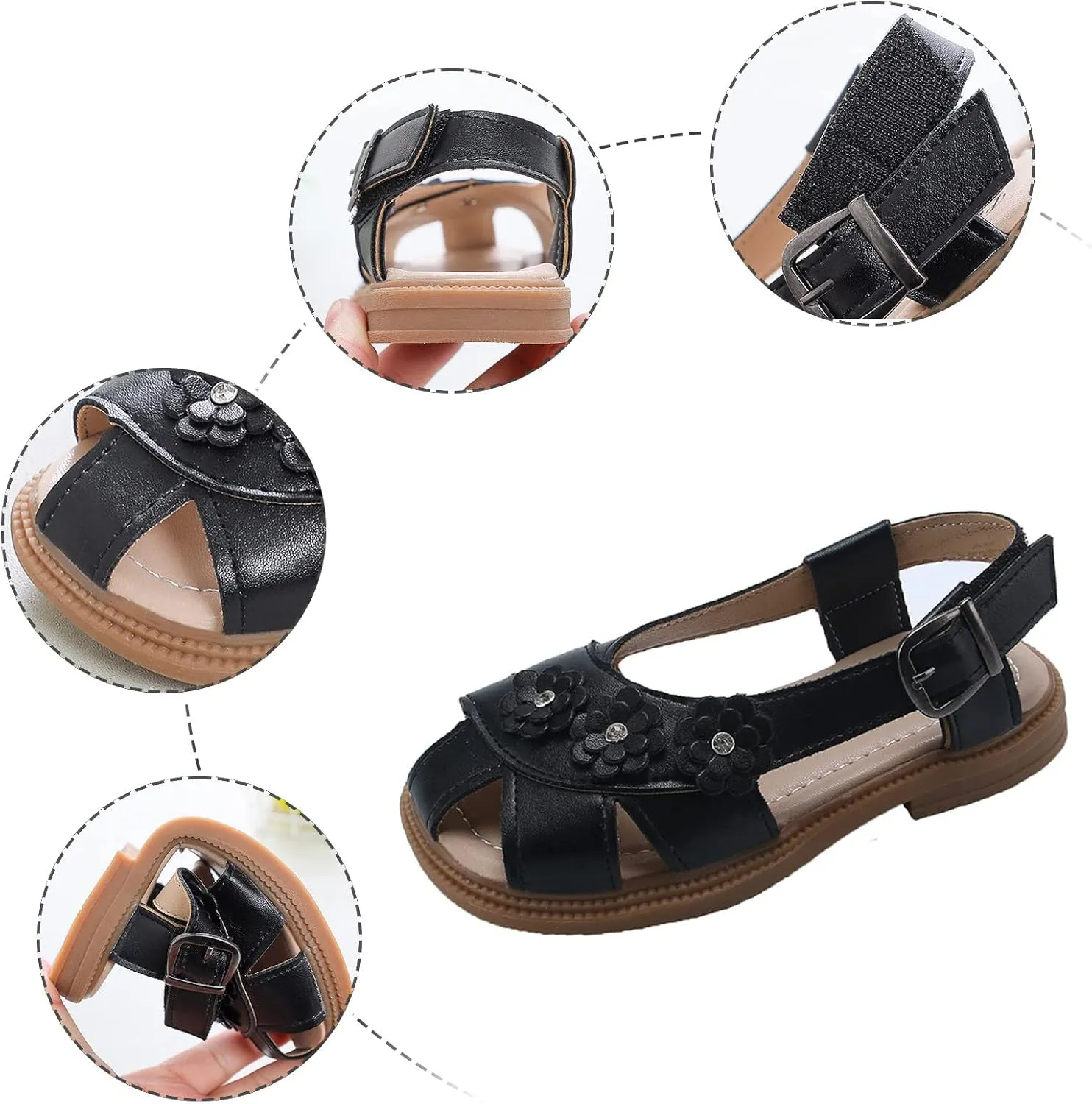 Children Shoes Flat Sandals Flower Hollow Beach Shoes Fashion Soft Sole Girls Boys Casual Sandals Furry Slippers Kids (Black, 13 Little Child)