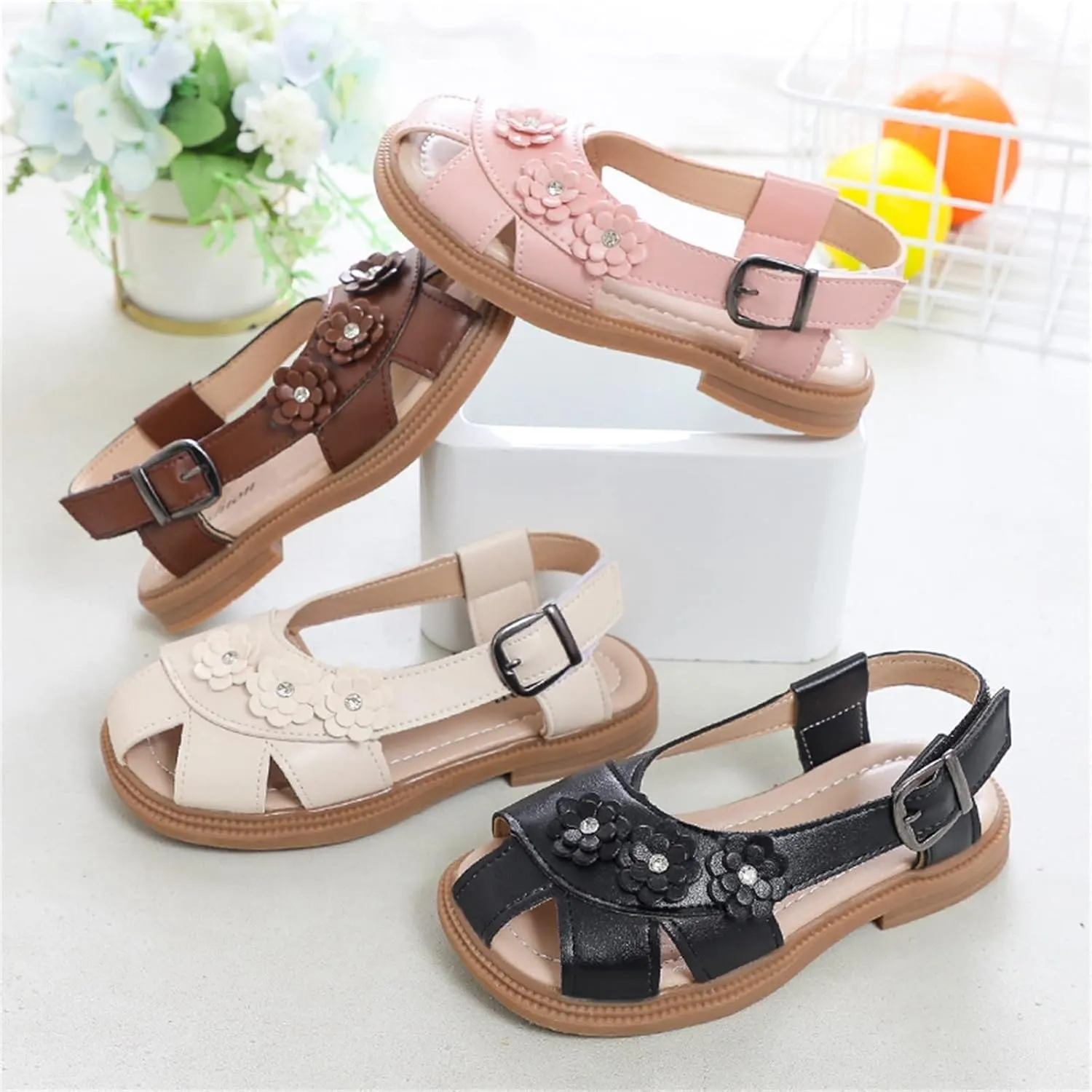 Children Shoes Flat Sandals Flower Hollow Beach Shoes Fashion Soft Sole Girls Boys Casual Sandals Puppy Slippers Kids (White, 10 Toddler)