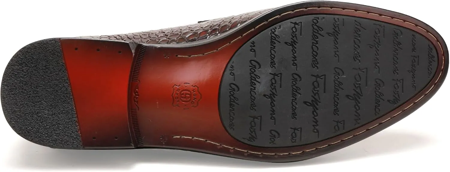 Classic Leather Dress Shoes for Men, Premium Alligator Printed Bussiness Dress Slip on Loafer for Mens