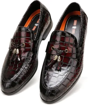 Classic Leather Dress Shoes for Men, Premium Alligator Printed Bussiness Dress Slip on Loafer for Mens