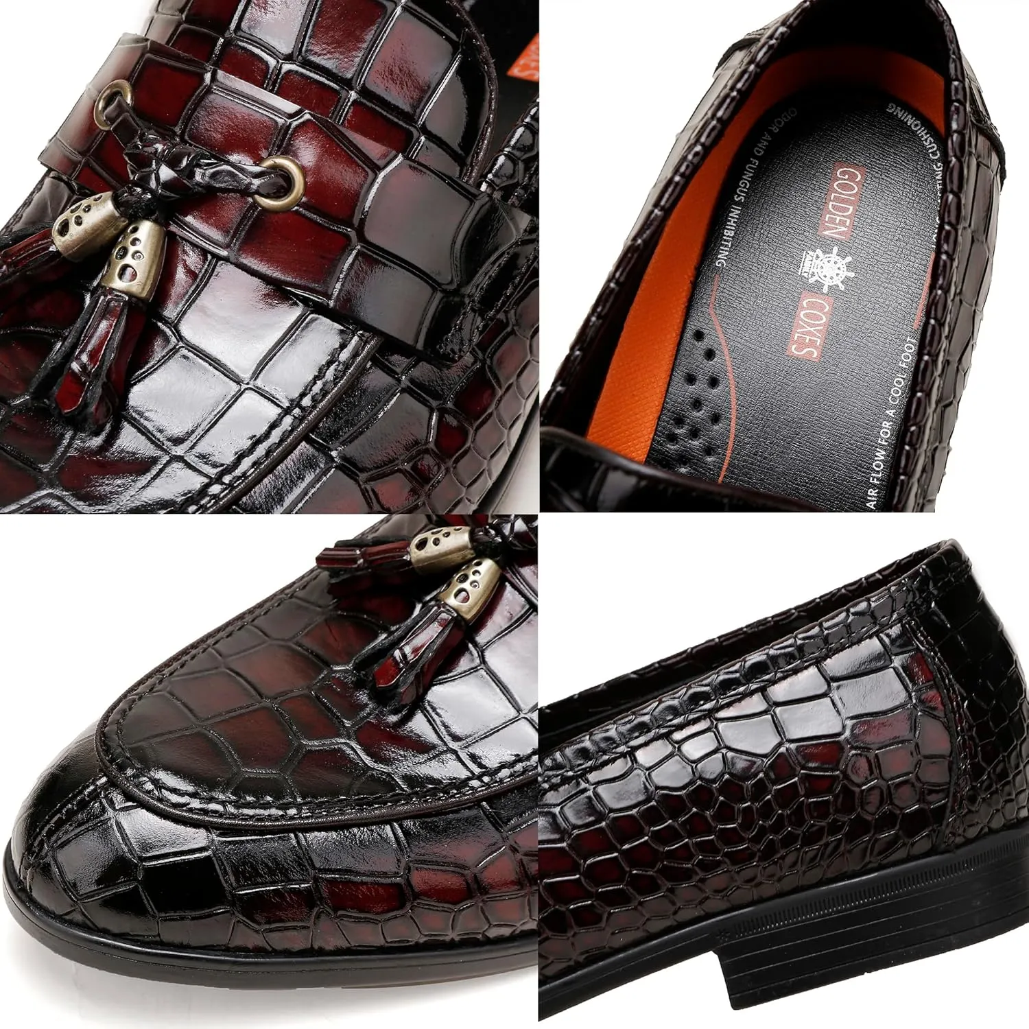 Classic Leather Dress Shoes for Men, Premium Alligator Printed Bussiness Dress Slip on Loafer for Mens