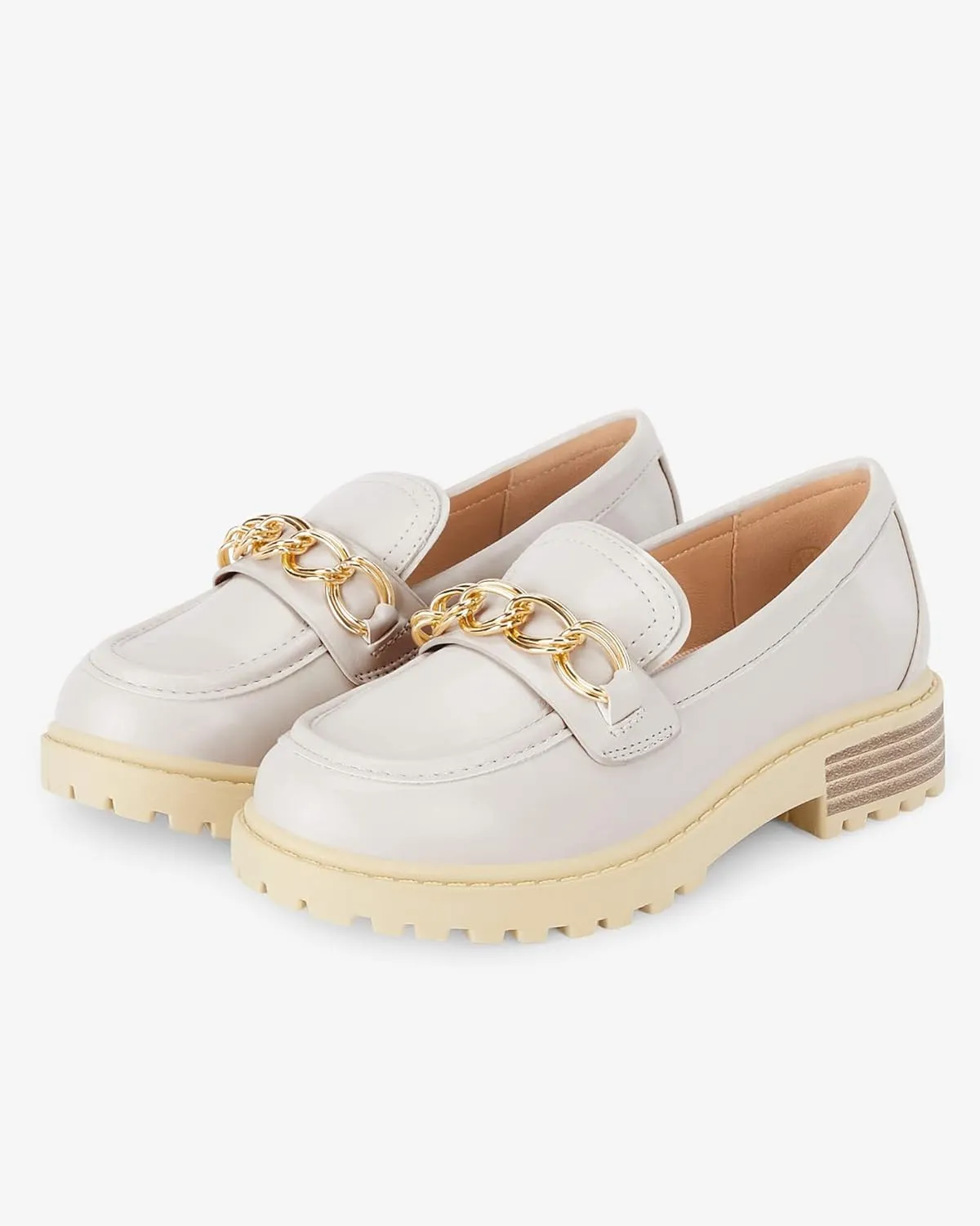 Coutgo Girl's Platform Penny Loafers School Uniform Flats Slip on Round Toe Metal Chain Dress Shoes