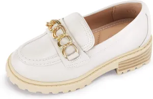 Coutgo Girl's Platform Penny Loafers School Uniform Flats Slip on Round Toe Metal Chain Dress Shoes