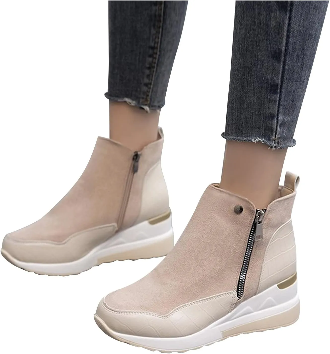 Cowboy Boots for Women High Heel Peep Toe Ankle Booties Leather Boots Wedges Short Booties Single Shoes 52