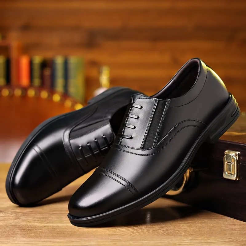 Dress Formal Shoes for Men Slip On Round Toe PU Leather Cap Toe Oxford Shoes Rubber Sole Block Heel Non Slip Low Top Casual(7.5)