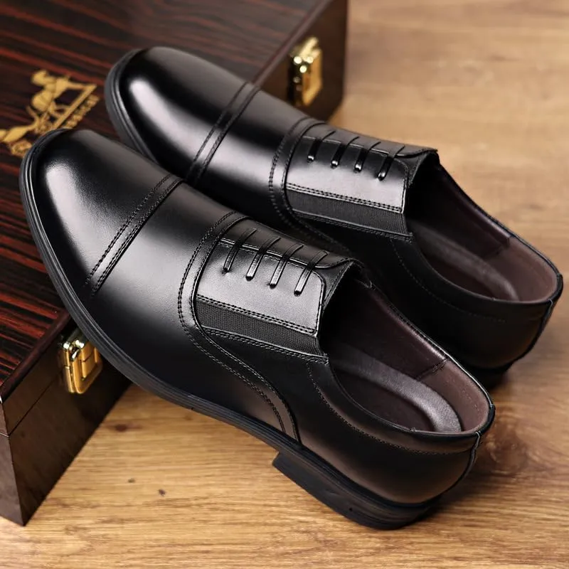 Dress Formal Shoes for Men Slip On Round Toe PU Leather Cap Toe Oxford Shoes Rubber Sole Block Heel Non Slip Low Top Casual(7.5)