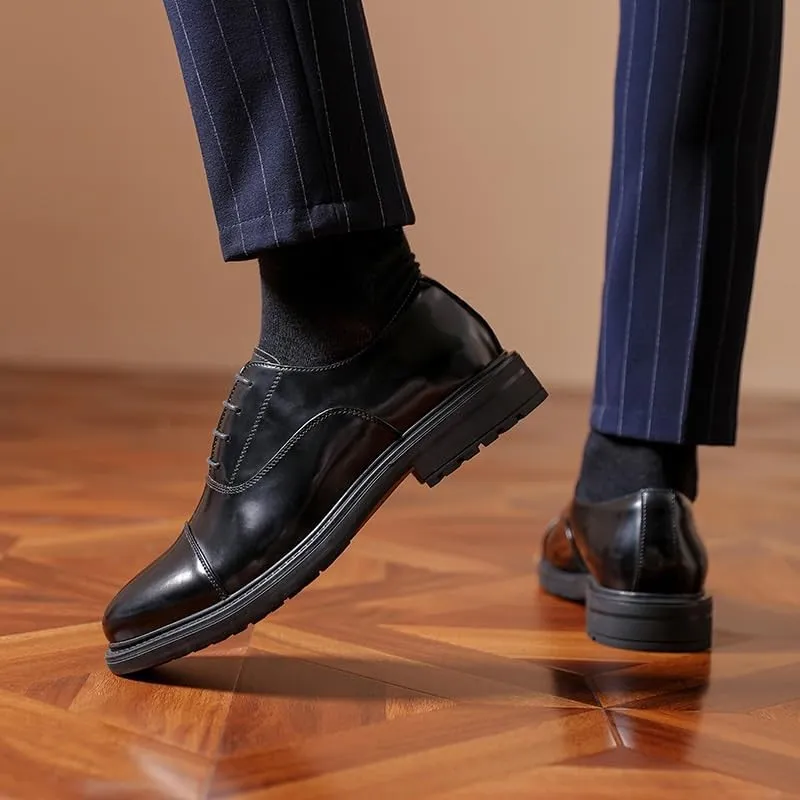 Dress Oxford Shoes for Men Lace Up Round Toe Leather Cap Toe Oxford Shoes Block Heel Anti-Slip Non Slip Resistant Wedding(9.5)