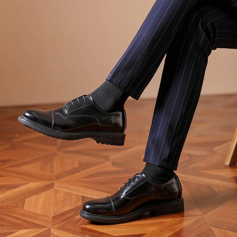 Dress Oxford Shoes for Men Lace Up Round Toe Leather Cap Toe Oxford Shoes Block Heel Anti-Slip Non Slip Resistant Wedding(9.5)