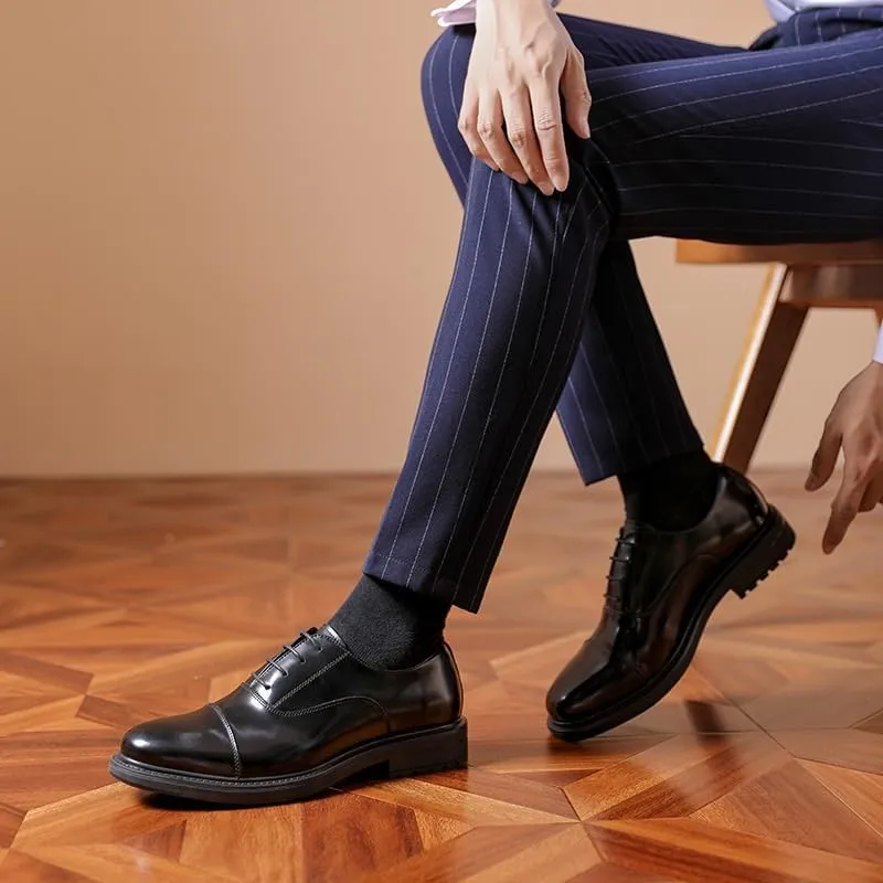 Dress Oxford Shoes for Men Lace Up Round Toe Leather Cap Toe Oxford Shoes Block Heel Anti-Slip Non Slip Resistant Wedding(9.5)