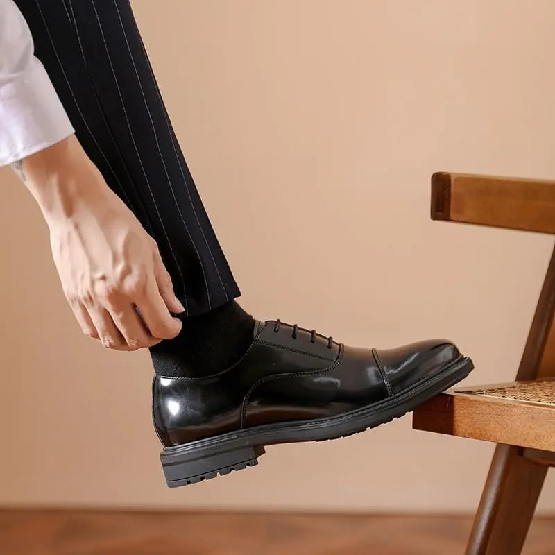 Dress Oxford Shoes for Men Lace Up Round Toe Leather Cap Toe Oxford Shoes Block Heel Anti-Slip Non Slip Resistant Wedding(9.5)
