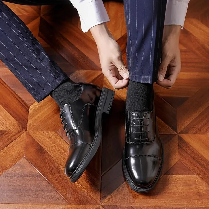 Dress Oxford Shoes for Men Lace Up Round Toe Leather Cap Toe Oxford Shoes Block Heel Anti-Slip Non Slip Resistant Wedding(9.5)