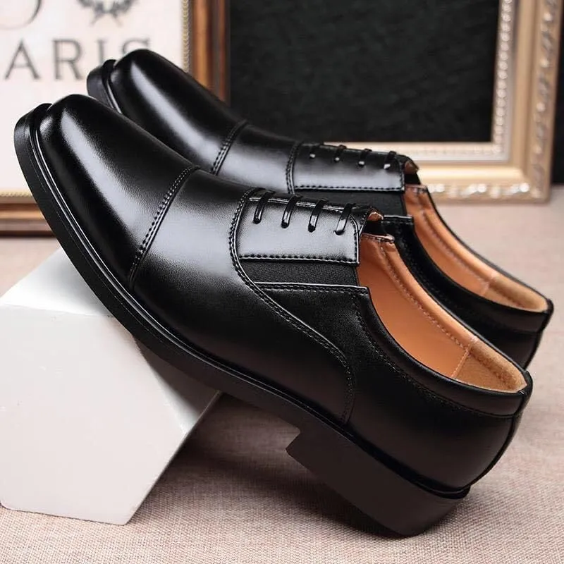 Dress Oxford Shoes for Men Lace Up Round Toe Vegan Leather Cap Toe Oxford Shoes Non Slip Low Top Anti-Slip Party