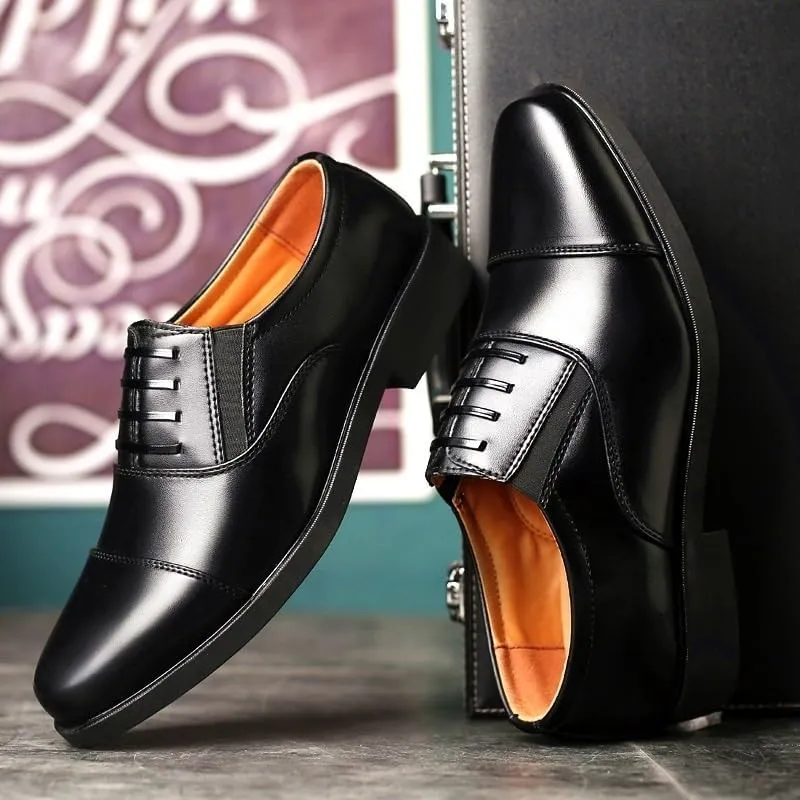 Dress Oxford Shoes for Men Lace Up Round Toe Vegan Leather Cap Toe Oxford Shoes Non Slip Low Top Anti-Slip Party