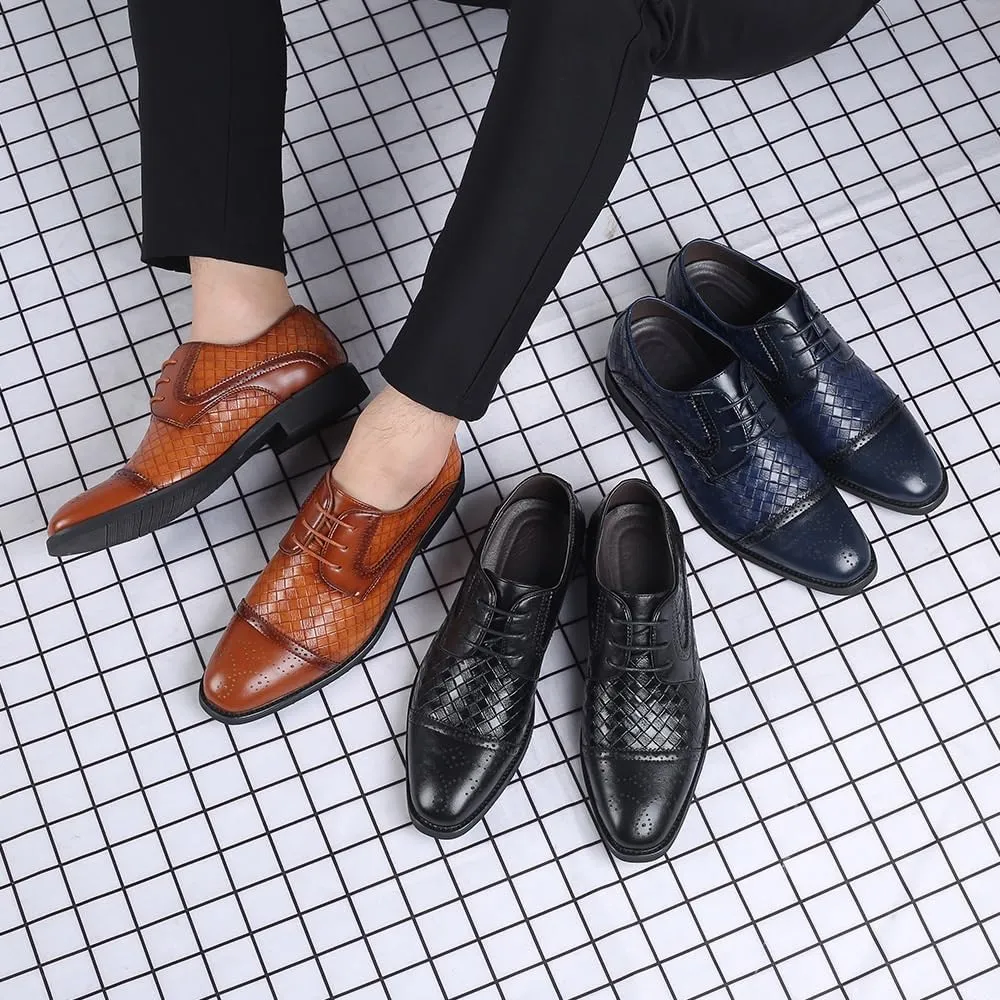 Dress Shoe Laces for Men Leather Oxford Shoes Round Toe Anti-Slip Rubber Sole Square Toe Leather Cap Toe Shoes Non-Slip Prom