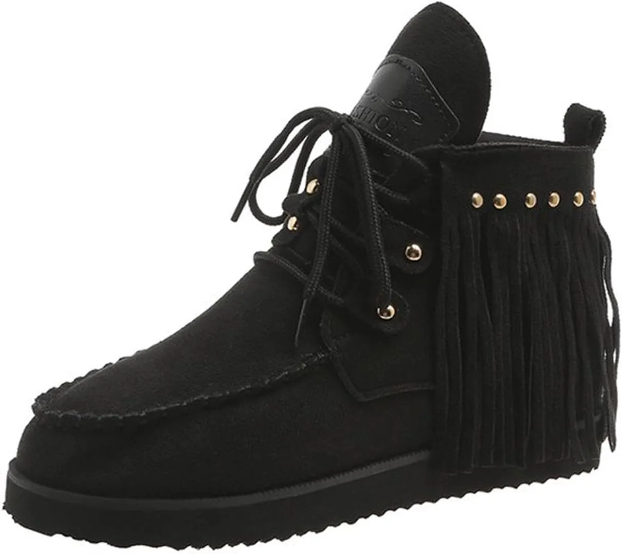 Flat Heel Round Toe Ankle Boots for Women Suede Leather Lace Up Tassel Short Boot Comfy Soft Casual Trendy Booties