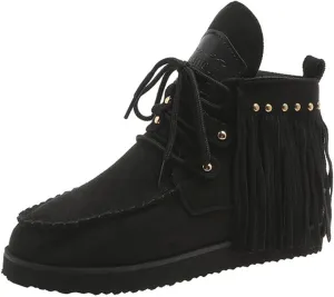 Flat Heel Round Toe Ankle Boots for Women Suede Leather Lace Up Tassel Short Boot Comfy Soft Casual Trendy Booties