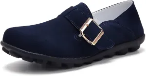 FolHaoth Womens Loafers with Adjustable Buckle Comfortable Suede Casual Slip On Flats Moccasins Loafer Shoes Breathable Nurse Driving Fashion Shoes