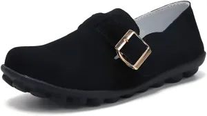 FolHaoth Womens Loafers with Adjustable Buckle Comfortable Suede Casual Slip On Flats Moccasins Loafer Shoes Breathable Nurse Driving Fashion Shoes