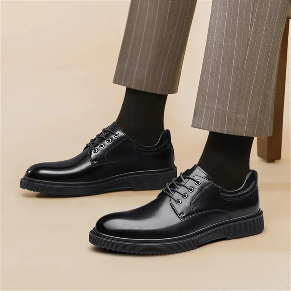 Formal Shoes for Mens Lace-up Outdoor Cap Toe Design French Leather Anti-Slip Office