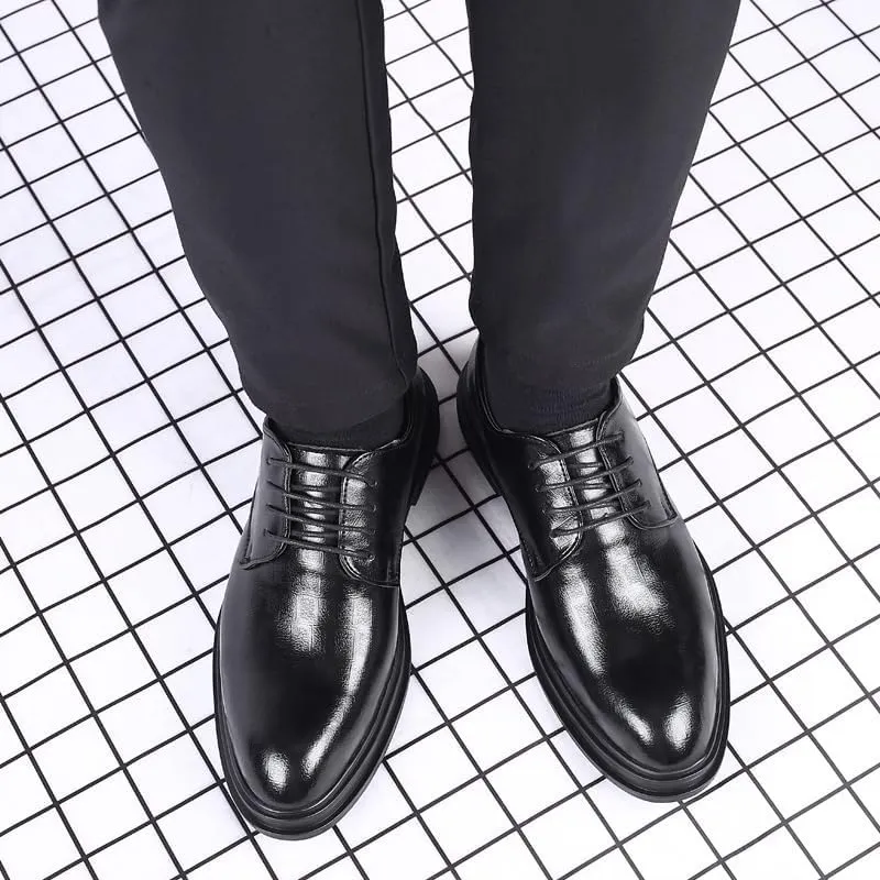 Formal Shoes for Men's Lace Up Working Cap Toe Design French Leather Anti-Slip Slip Resistant Rubber Sole Uniform