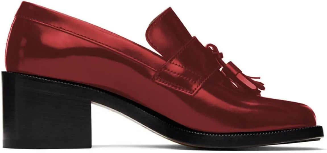 FOWT Women Round Toe Tassel Knotes Loafers Slip On Chunky Mid Heel Oxfords Comfortable Formal Office Dress Shoes Size 4-16 US