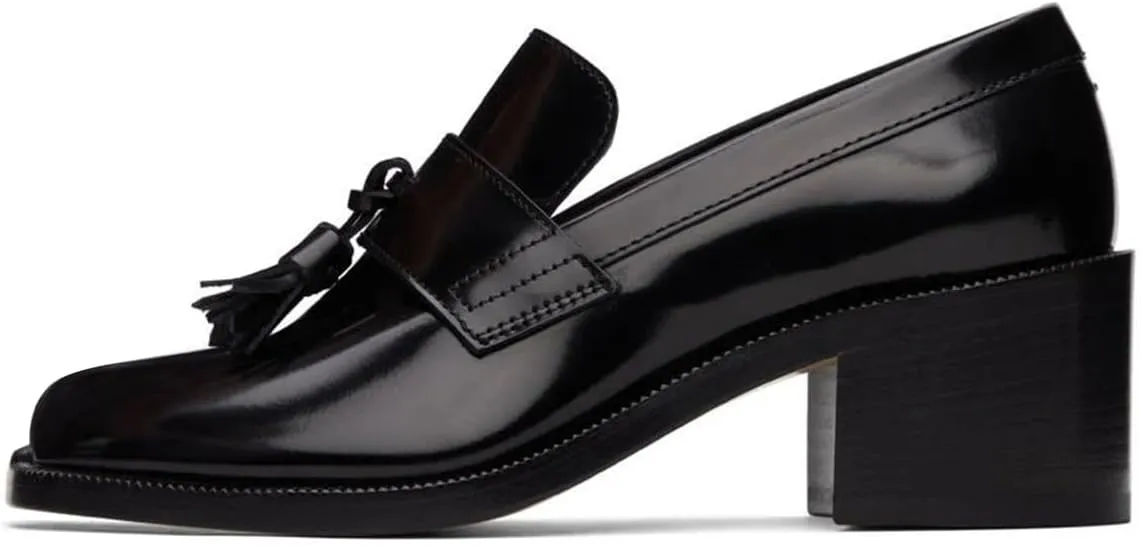 FOWT Women Round Toe Tassel Knotes Loafers Slip On Chunky Mid Heel Oxfords Comfortable Formal Office Dress Shoes Size 4-16 US