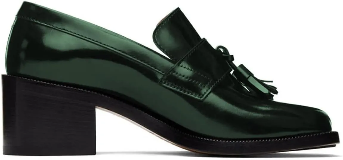 FOWT Women Round Toe Tassel Knotes Loafers Slip On Chunky Mid Heel Oxfords Comfortable Formal Office Dress Shoes Size 4-16 US