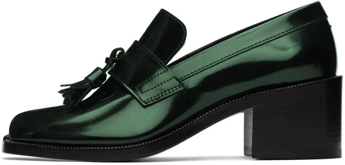 FOWT Women Round Toe Tassel Knotes Loafers Slip On Chunky Mid Heel Oxfords Comfortable Formal Office Dress Shoes Size 4-16 US