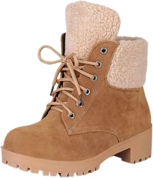 Gibobby Ankle Booties for Women Flat Heel,Winter Snow Boots Waterproof Shoes Lace Up Booties Low Heel Work Combat Boots