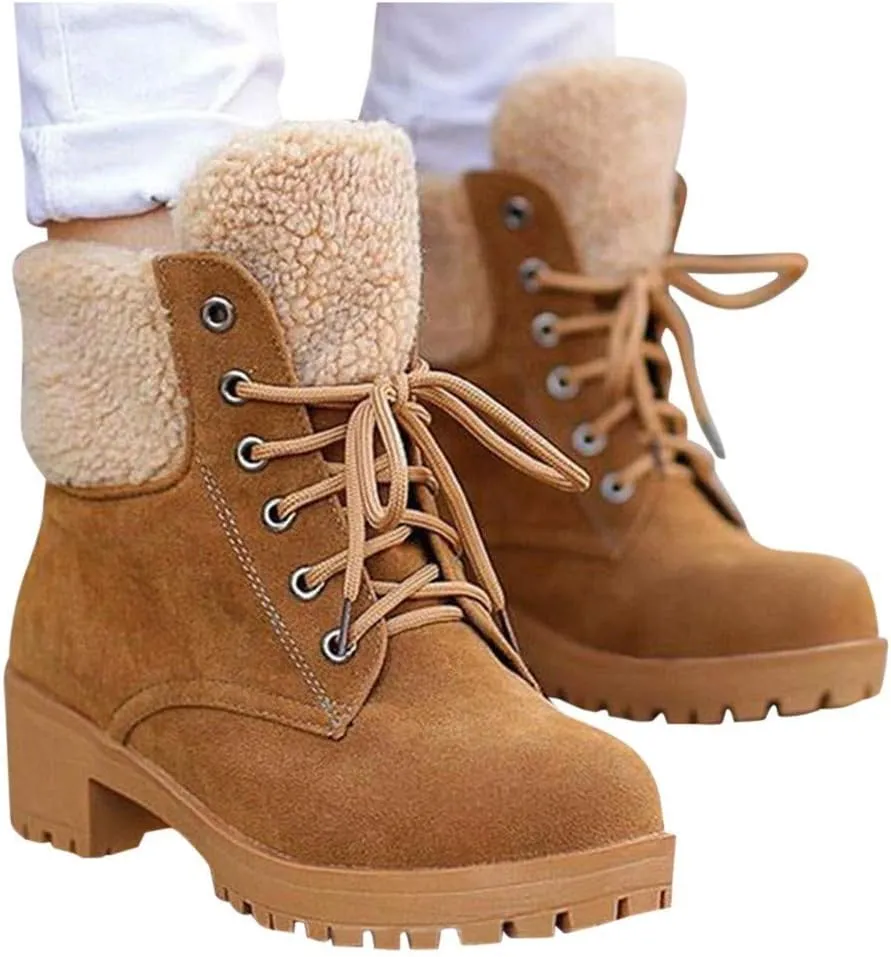 Gibobby Ankle Booties for Women Flat Heel,Winter Snow Boots Waterproof Shoes Lace Up Booties Low Heel Work Combat Boots