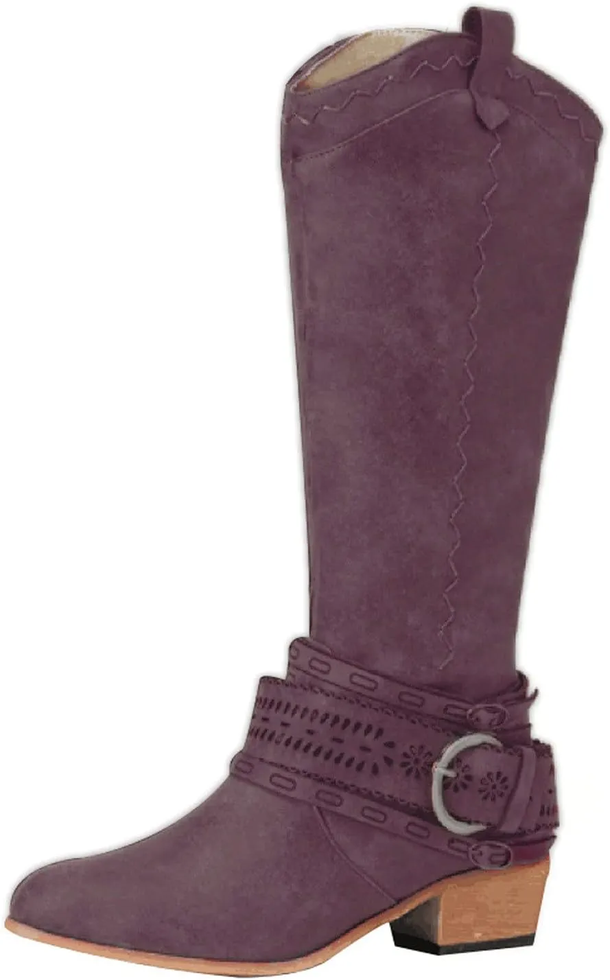 Gibobby Cowboy Boots for Women Sunflowers Embroidery Boots Retro Square Toe Pull On Boots Chunky Heel Western Mid Calf Shoes 52