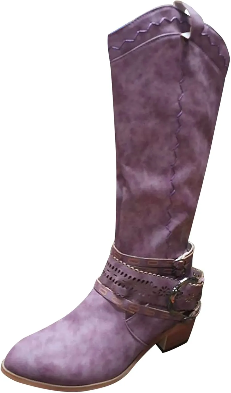 Gibobby Cowboy Boots for Women Sunflowers Embroidery Boots Retro Square Toe Pull On Boots Chunky Heel Western Mid Calf Shoes 52