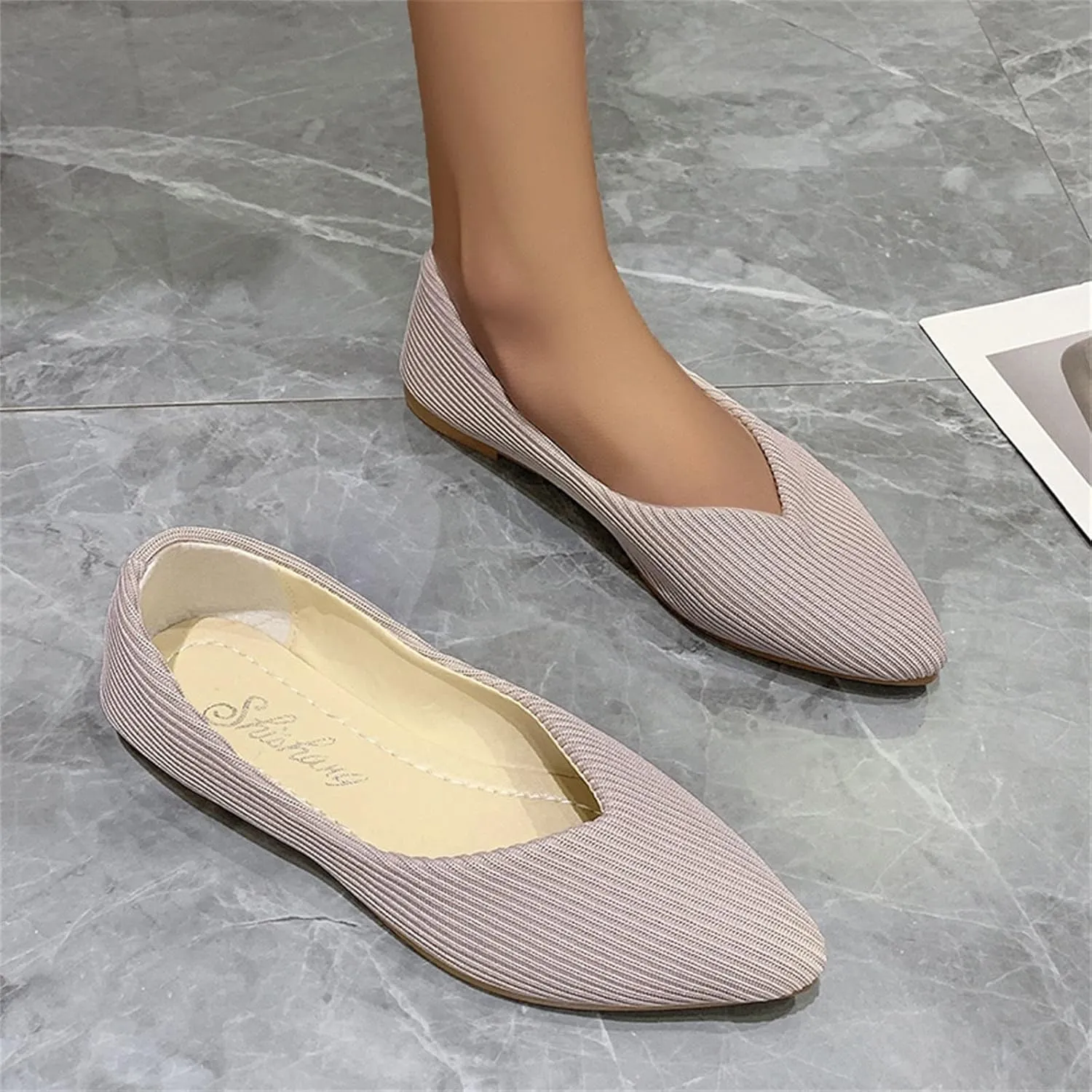 Girl Loafers Dress Shoes Ladies Fashion Solid Color Breathable Cloth Pointed Comfort Flat Casual Shoes Espadrilles Workout Gym Outdoor Shoes