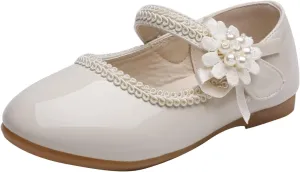 Girl's Mary Jane Shoes for Baby Girls Round Toe Low Heel Shoes with Slip-On Soft Soles Cute Leather Flat Shoes Soft Leather Moccasins (Beige, 11.5 Little Child)
