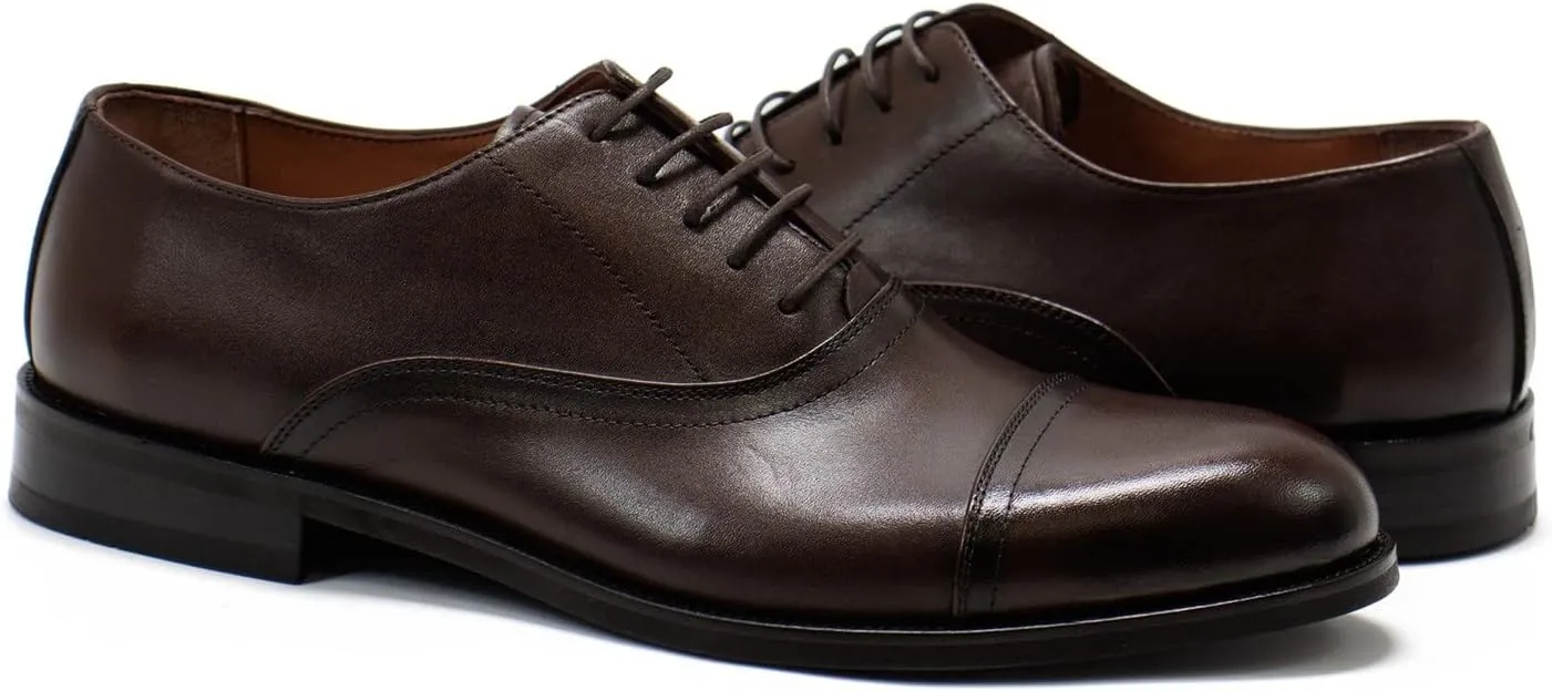 Hakki Men's Cinque Leather Cap-Toe Lace-up Oxford Dress Shoes for Men