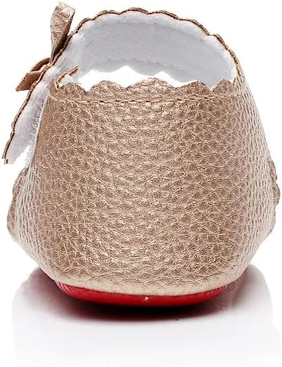 HONGTEYA Baby Girls Ballet Dress Shoes - Mary Jane Soft Sole Sidebow Toddler Moccasins