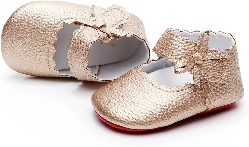 HONGTEYA Baby Girls Ballet Dress Shoes - Mary Jane Soft Sole Sidebow Toddler Moccasins