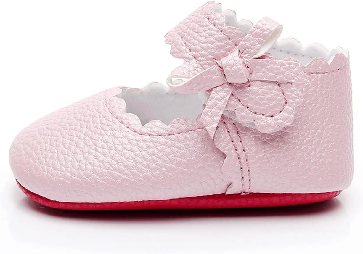 HONGTEYA Baby Girls Ballet Dress Shoes - Mary Jane Soft Sole Sidebow Toddler Moccasins